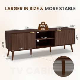 HUUHRIN TV Stand for Living Room to 55/60/65/70 Inches, Mid Century Modern TV Consoles with Power Outlet, Entertainment Center with Door Cabinets and Open Shelves for Living Room, Bedroom, Walnut
