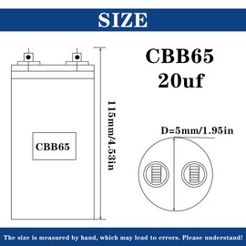 Tnisesm 20uF CBB65 Capacitor MFD 370V 450VAC Motor Running for Air Conditioner 50/60Hz for AC Motor Run or Fan Start and Cool or Heat Pump Air Conditione