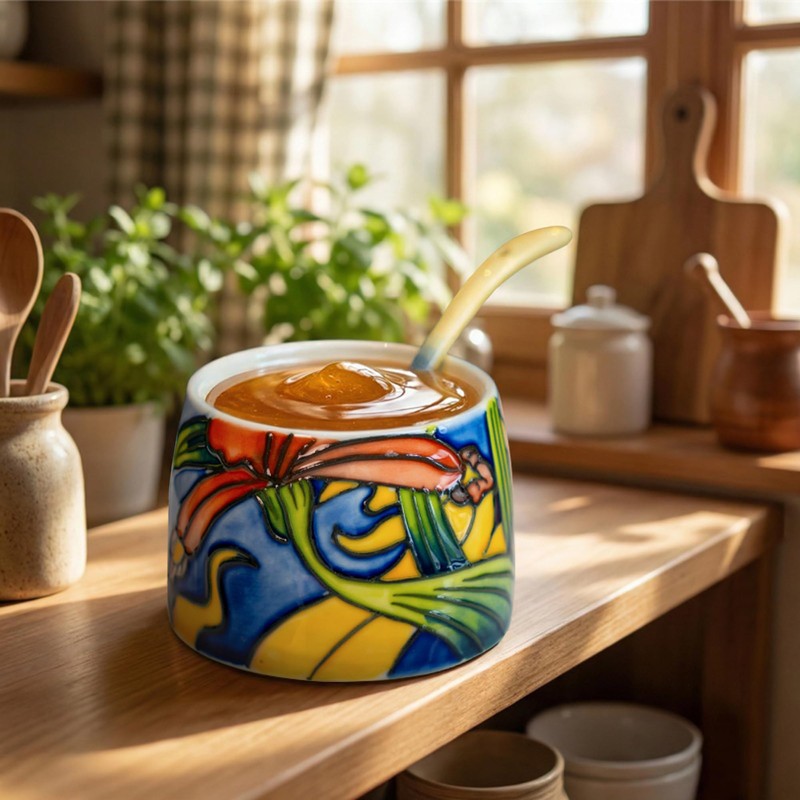 MAGRACE Hand-Painted Ceramic Honey Jar with Lid & Spoon