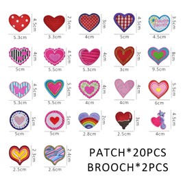 1 Set of 20 Iron-On Patches, 2 Brooches, Iron-On Patches, Embroidery Patches, Sewing Patches, Heart-Shaped Applique Patches, Love Hot Stickers