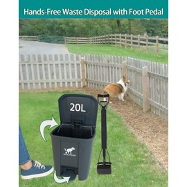 AkoSlale 20L Dog Poop Trash Can with Foot Pedal, 100 Waste Bags & Black Collapsible Pet Poop Scoop – Complete Pet Waste Disposal Kit for Outdoor Use