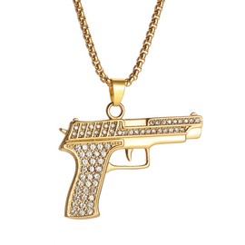 Kawailay Pistol Necklace Gun Gun Pendant Chain Rock Punk Hip Hop Gold Chain Rapper Biker Cool Necklace for Men Women - Gold Style 2, Metal Gold