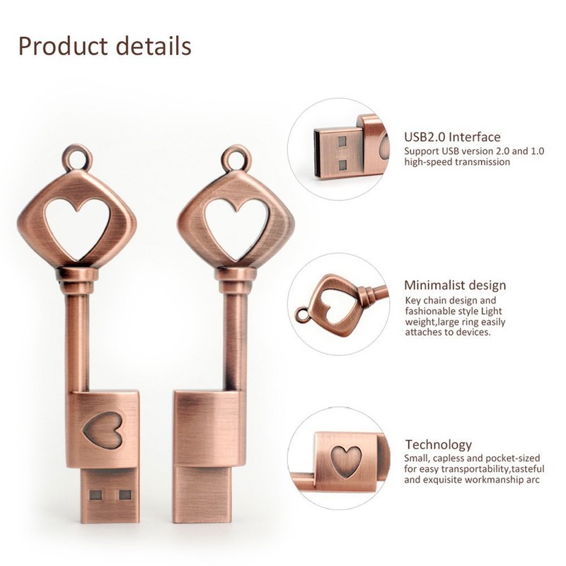 leizhan 32 GB USB Flash Drive Memory Stick Metal Heart-Shaped