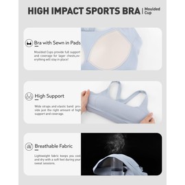 RUNNING GIRL Sports Bras for Women High Support,Racerback High Impact Grey Sports Bra Moulded Cup Workout Bra Push up(WX3047 ICY Grey M)