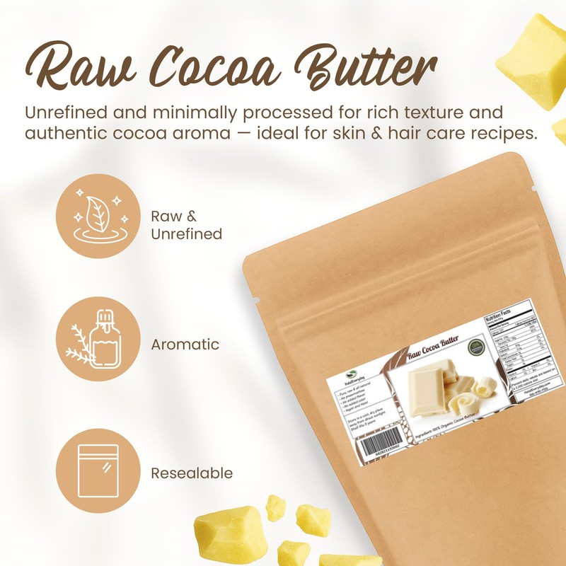 2 Lb Cocoa Butter: Pure, Raw, Unprocessed. Incredible Quality and