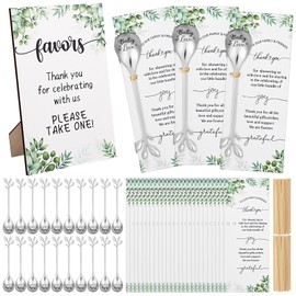 50 Sets Baby Shower Favors for Guest Mini Tea Spoons Silver Stainless Steel Leaf Dessert Coffee Spoons with Wooden Sign Thank You Cards Ties Baby Shower Gifts for Gender Reveal Souvenirs Prizes