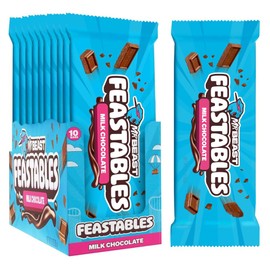 Feastables MrBeast Milk Chocolate Chocolate Bar, King Size Candy Bar for Adults & Kids, Candy Bars for Snacks, Gifts, or Dessert, Sweet & Creamy Fairtrade Cocoa, 2.1 Oz Each, 10 Count