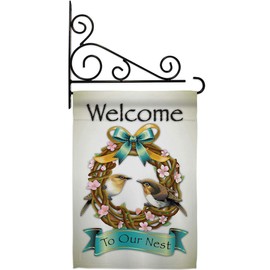 Breeze Decor GS100046-P3-03 Welcome to Our Nest Inspirational Sweet Home Impressions Decorative Vertical 13" x 18.5" Garden Flag Set Metal Fansy Wall Bracket Hardware