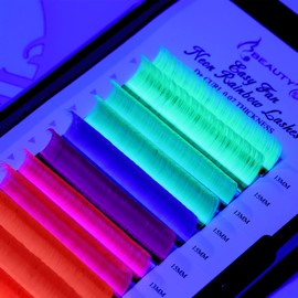 Beauty7 Colored Lash Extensions Neon Rainbow Lashes Easy Fan 7 Colors Classic Lashes Volumn Lashes Ombre Lash Extensions Self Fanning D+ Curl 0.07mm 13mm 15mm Dramatic Eyelashes Christmas Party