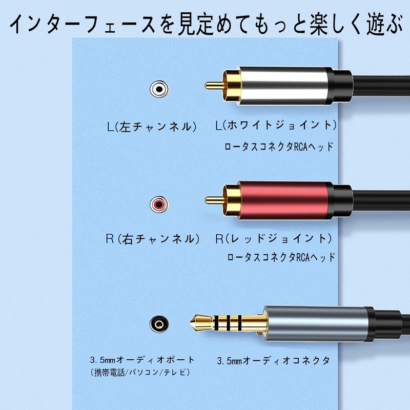 TRkin 3.5 mm回転双蓮華AV線2 RCAプラグ変換線1メートルミニ針赤白線AV変換器パソコンスピーカー線1分2オーディオ線黒