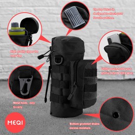 MOLLE - Soporte para botella de agua para mochila, bolsa táctica para viajes, senderismo, ciclismo con gancho de metal
