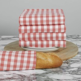 100% Cotton Tea Towel - Red Gingham Check Pattern, Pack of 5 | Kitchen Towel Set | Absorbent, Strong, Machine Washable | for Home Decor & Bathroom Accessories