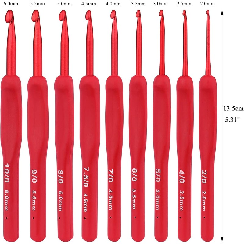 9Pcs Premium Ergonomic Crochet Hooks Set with Soft Grip Handles