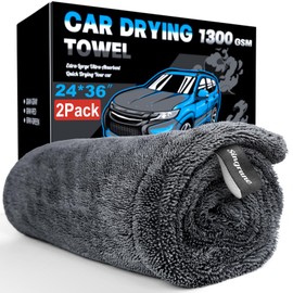 Singrune 2 Pack XL Car Drying Towel – 1300GSM Ultra Absorbent Microfiber, 24"x36" Large Size, Twisted Loop, Lint-Free & Streak-Free for Auto Detailing, Car, SUV, Truck (Gray-Gray)