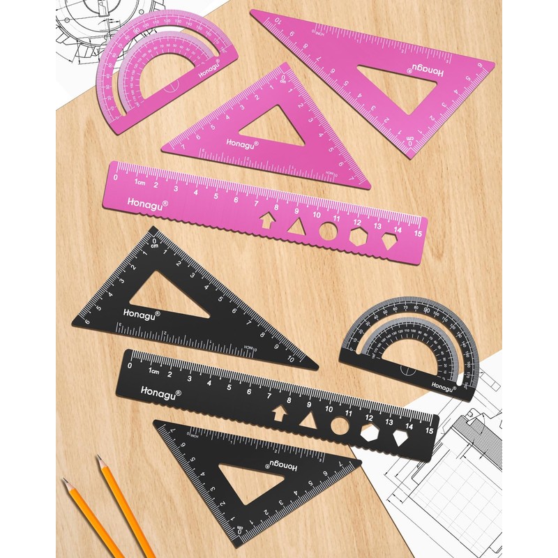 Honagu Aluminum Alloy Triangular Ruler Set, 2 Sets/8 Pieces, 15cm/5.9inches,