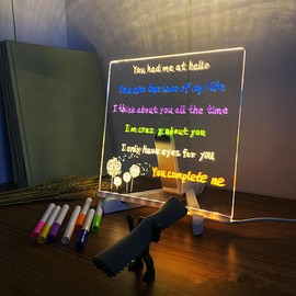 YINPAD LED Note Board with Colors,LED Drawing Pad with 7 Color Pen,Light Up Acrylic Message Board with Adjustable Stand,Acrylic Dry Erase Board with Light for Office School Home,Gift for Kids(6"x6")