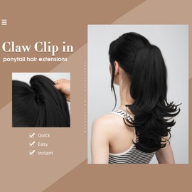 RPAEOY Claw Clip Ponytail Extension with Drawstring, 14 Inch (35.5 cm) Long Curly Wavy Natural Synthetic Hair Extensions, Hairpieces, Ponytail Extension for Women (#1)