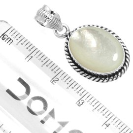 Jeweloporium 925 Sterling Silver Pendant for Women White Real Mother Of Pearl Gemstone Solitaire Silver Pendant Necklace Birthday Gift Costume Jewelry