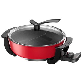 Electric Griddle Skillet Shabu Shabu Hot Pot Nonstick Cooking Frying Pan 2 Flavor Wok Fast Rapid Heat (Divided)