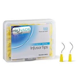 Pruvade Dental Metal Infusor Tips - 100 Pack - Pre Bent Dispensing Needles 19 Gauge, Disposable Metal Infusor Delivery Tips Yellow with Padded Brush End, Dental Disposable Tips
