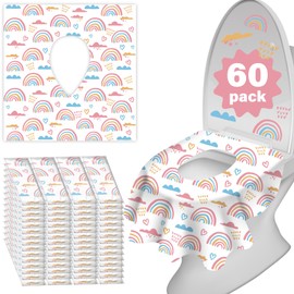 60 Pack Toilet Seat Covers Disposable, Extra Large Waterproof Toilet Cover for Toddlers & Adults, Individually Wrapped Travel Essential Portable Potty Training in Public Restrooms, Trip - Rainbow