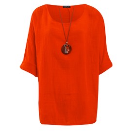 Love My Fashions® Women's Italian Lagenlook Tunic Top – Oversized Loose Fit 3/4 Sleeve Round Neck Casual & Comfortable UK Fashion Orange