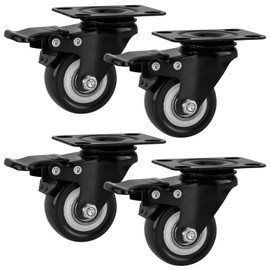 Caster Wheels, Heavy Duty Casters Set of 4 with Brake, No Noise Polyurethane (PU) Wheels and Safety Dual Locking casters, Swivel Plate Castors (1.5inch, 4)