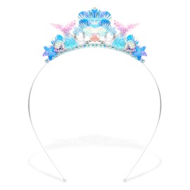 Jaciya Mermaid Birthday Decorations Pearl Headband for Girls Rhinestone Headband for Women Metal Blue Headband Mermaid Themed Party Gift
