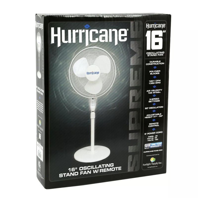 Hurricane Supreme Oscillating Stand Fan w/ Remote 16 in White