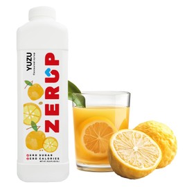 Zerup Zero Sugar Yuzu Syrup, Sugar-Free Water Enhancer, Zero Calories and Sugar, Keto Friendly, Refreshing with Sparkling Water, Ideal for Soda, Tea, Coffee, Shakes, Smoothies, Desserts, Yoghurt, Indulgent Taste 33.8 Oz (1L), Pack of 4