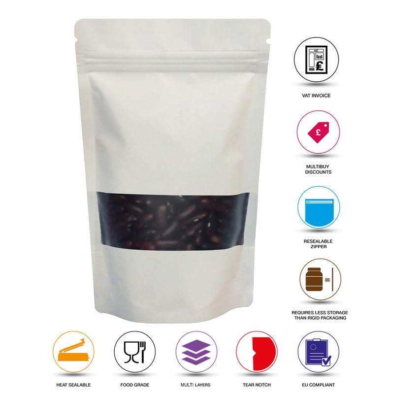Rightpak Window Stand Up Pouches 100 Pieces 13cm x 21cm,