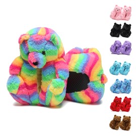 ROVANCHY Teddy Bear Slippers Rainbow Cute House Animal Slippers For Women Indoor Fuzzy Cartoon Care Bear Slippers Bedroom Slippers Women Birthday Christmas Holiday Gift Ideas For Teen Girls Women