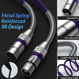 XLR to XLR Cable 30 Feet, Premium XLR Microphone Cable, Heavy Duty 22AWG OFC XLR Male to Female Cord, 3-Pin Shielded Mic Speaker Cable, Zinc Alloy Connectors, Metal Spring SR, Purple