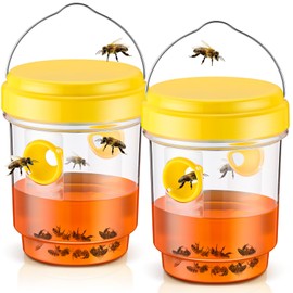 Qualirey 2 Pcs Wasp Traps for Outdoors Wasp Killer Hanging Bee Traps Reusable Fly Bee Killer for Indoor Outdoor Patio Garden Home (Yellow)