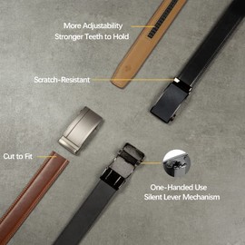 Founders & C Men's Ratchet Belt 1 3/8",Leather Dress Belt Adjustable with Click Sliding Buckle Trim to Exact Fit (28"-42" Waist Adjustable, Cognac)