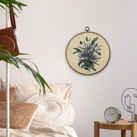 MAQIKA Retro Purple Floral Plant Framed Wall Art Decor, Vintage Botanical Print, Wildflower Round Wall Hanging Decor, Purple Flower Canvas Prints Wall Art for Bedroom Kitchen Dorm Room, 10x10 Inch