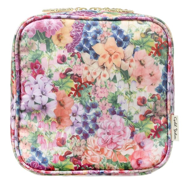 Charail Yahata Premium Liberty Print, Square Multi-functional Pouch, Gift Box, Makeup Pouch, Cute, Organization, Pocket, Divider, Cosmetics Storage, Flower Pattern, Freestanding, Travel, Made in Japan, Painted Travelers Pink