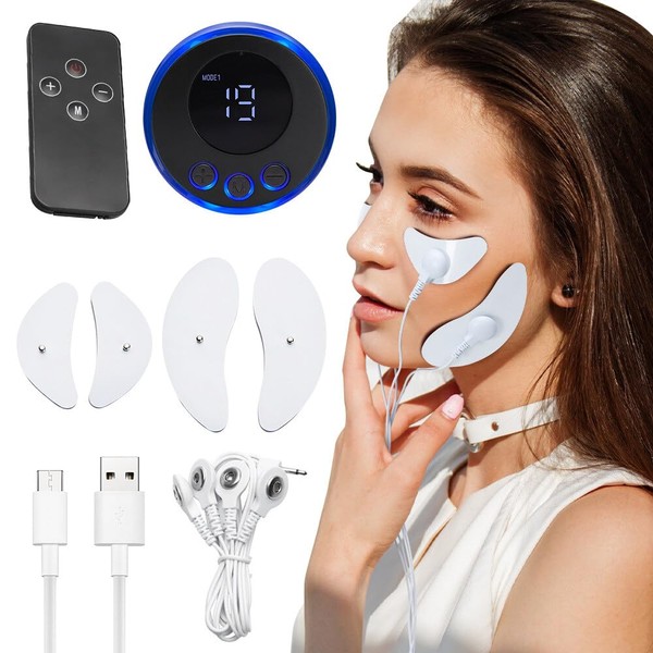 NAVESO Firming Face Massager, EMS Massager Face with Patch Pads, Face Electrostimulator, 8 Modes, Face Massager, Face Lifting, Facelift Instrument, Face Tightening