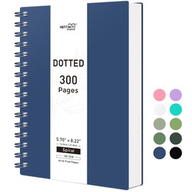 RETTACY Bullet Dotted Journal, A5 Spiral Dotted Notebook with 300 Pages, 5.7" × 8.2", Medium Size, 100 GSM Thick Paper, Flexible Plastic Cover, Bullet Journaling, Planning, Tracking (Navy Blue)