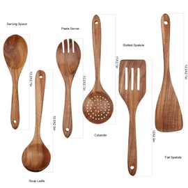 Wooden Cooking Utensils Set 6-Piece Wood Kitchen Utensil Set for Non Stick Cookware Wooden Spatula,Fork,Turner,Ladle,Strainer Spoons (6)