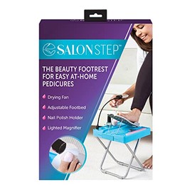 Salon Step The Beauty Footrest for Easy at-Home Pedicures, Treat Your Feet, No More Bending or Stretching with LED Magnifier, Drying Fan, Adjustable Foot Rest, Non-Slip Sturdy Legs & Built-in Storage
