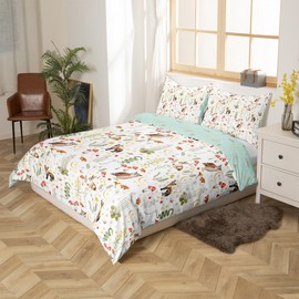 Homewish Rustic Floral Bedding Single Bed Set for Kids Girls Women, Microfiber Reversible Duvet Cover Aesthetic Room Decor, Cute Animal Print Bedding Sets, Woodland Quilt Cover, 1 Pillow Cover