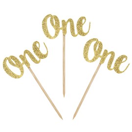 Pack de 24 piezas de decoración para cupcakes con purpurina dorada para primer cumpleaños, decoración de fiesta ST-19-011-ORO Pequeño