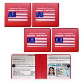 Suvnie 4 PCS Car Registration and Insurance Holder, Vehicle Glove Box Organizers with Closure for License Document, Auto Essential Paperwork Wallet Case Holder, Car Accessories (Red, Blue Flag)