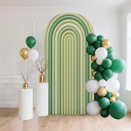 MEHOFOND 3.3x 7ft Green Stripe Arch Backdrop Cover Round Top Background Arch Frame Set Birthday Party Wedding Bride Shower Arch Wall Background Decorative Photo Props