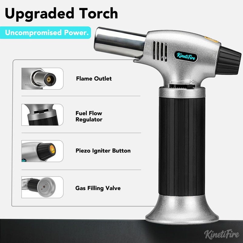 KinetiFire Butane Torch Lighter, Refillable Kithcne Torch with Safety Lock,
