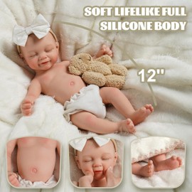 BABESIDE Full Body Silicone Reborn Baby Dolls - 12 Inch (Weight 3 lb) Weighted Full Silicone Realistic-Newborn Baby Doll Real Life Baby Dolls with Complete Accessories & Gift Box