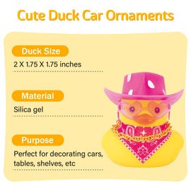 wonuu Car Dashboard Decorations Pink Cowboy Hat Rubber Ducks, Rubber Ducky for Car Ornament Cute Duck with Hat, Glasses, Necklace, Scarf, Pink Silver