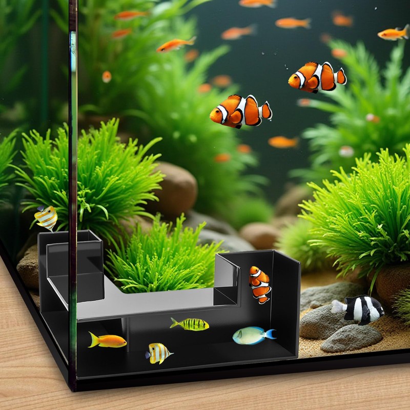 EMUTOL Dual-Entrance Aquarium Tunnel, Aquarium Cave Hideout 360° Viewing, Black