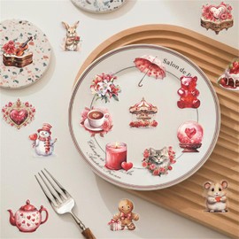 50pcs Transparent Love Stickers,Vintage Valentine Stickers Waterproof PET Stickers for Scrapbook Journaling Photo Album Collage Card Heart Romantic Valentine's Day Stickers for Teens and Adults